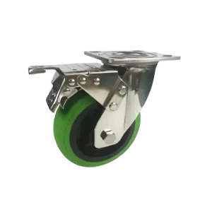 ROTAR LTDA. Rueda GREEN Banda Goma TPR Núcleo Poliamida, Placa Giratoria con Freno, Acero Inoxidable 304 Grado Quirúrgico.