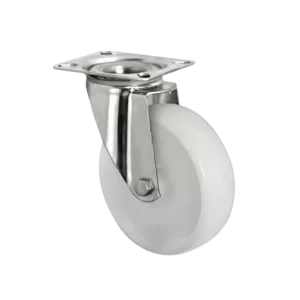 ROTAR LTDA. Rueda Bloque Poliamida, Placa Giratoria Inox 304. Diámetro 100 mm, Capacidad de Carga 120 Kg.