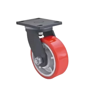 ROTAR LTDA. Rueda FORTE Carga Pesada Banda Poliuretano Núcleo Hierro, Placa Giratoria Minimal, Diámetro 200 mm, Capacidad de Carga 1600 Kg.