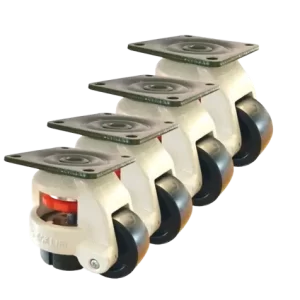 ROTAR LTDA. Kit de 4 Rueda Niveladora, Banda Poliamida, Diámetro 50 mm, Capacidad de Carga 250 Kg. Placa Giratoria.