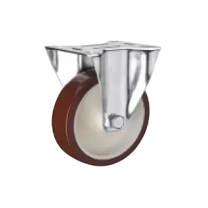 ROTAR LTDA. Línea Logística, Rueda Banda Poliuretano Café Núcleo Poliamida, Placa Fija Galvanizada.