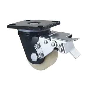 ROTAR LTDA. Rueda RHINO Banda Nylon MC Placa Giratoria con Freno. Diámetro 75 mm, Capacidad de Carga 600 Kg