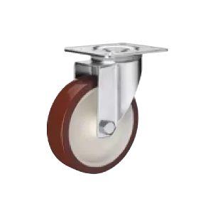 ROTAR LTDA. Línea Logística, Rueda Banda Poliuretano Café Núcleo Poliamida, Placa Giratoria Galvanizada.