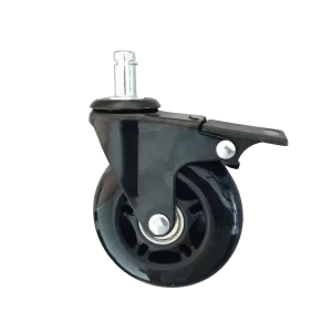 ROTAR LTDA. Rueda Banda PU Negro Núcleo PP Diámetro 75 mm Carga 50 Kg Placa Vástago Pasante Giratoria con Freno.