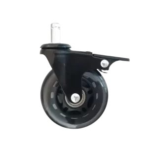 ROTAR LTDA. Rueda Banda PU Gris Transparente Núcleo PP Diámetro 75 mm Carga 50 Kg Placa Vástago Pasante Giratoria con Freno.