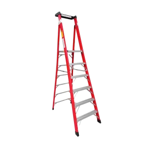 Escalera de Tijera 6 Peldaños Fibra de Vidrio Plataforma Aluminio